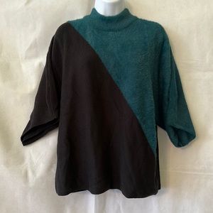 Alfani Batwing Sleeve Teal/Black Fuzzy Sweater